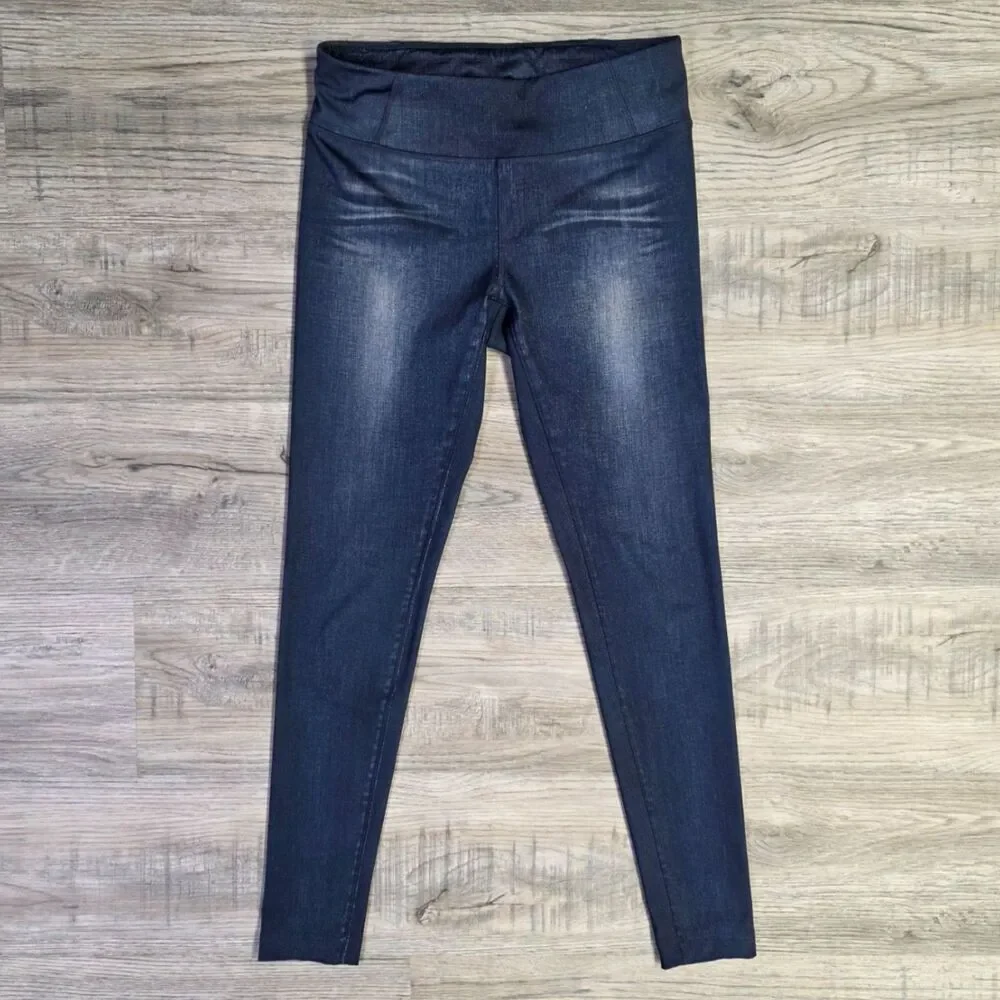 Lucy Faded Jean Print Hot Pants Leggings - Size Small - Denim Look! - Picture 2 of 7